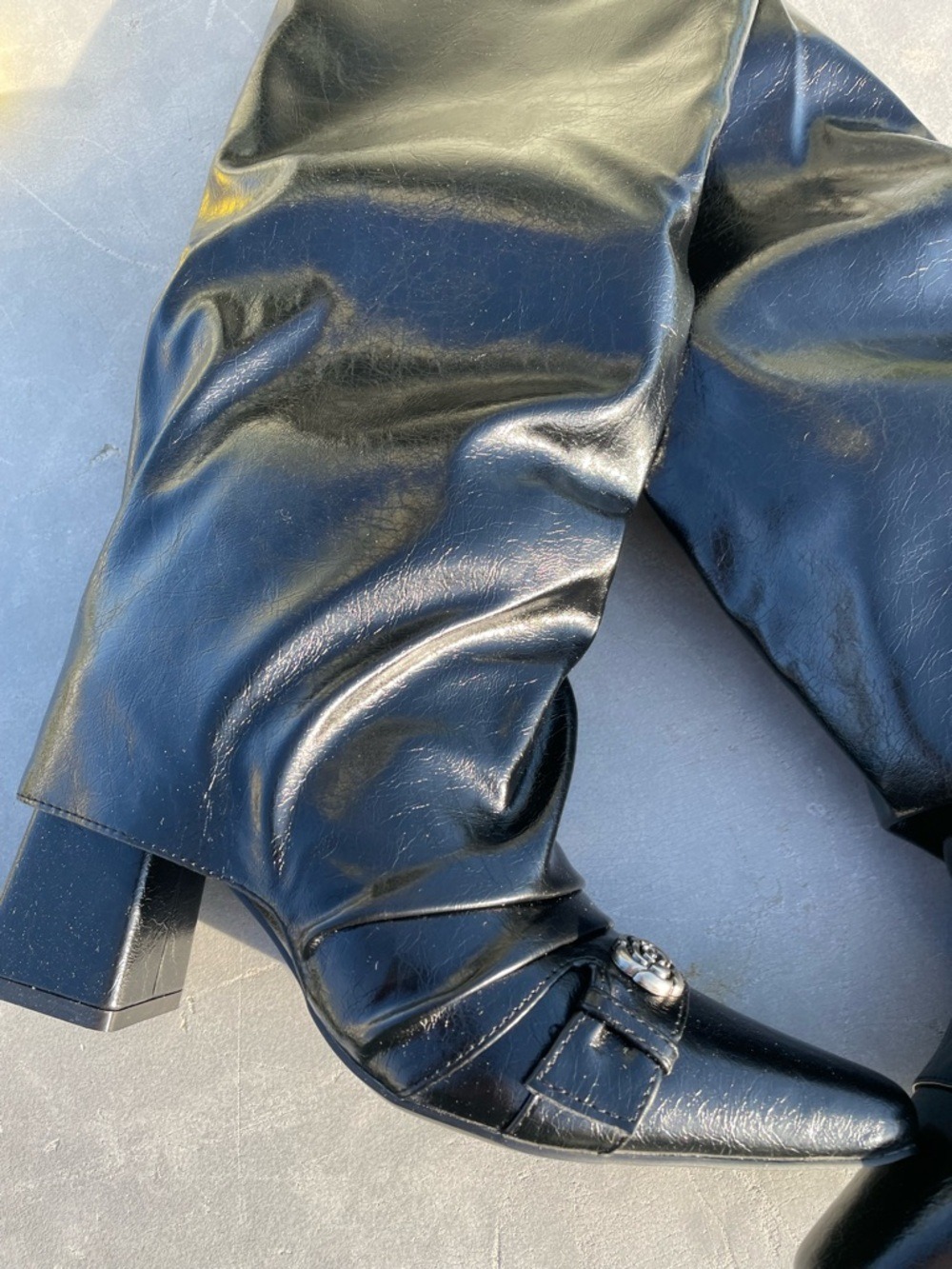 Knee High Boots Chunky Heel Fold Over Slouchy Boots Size 6.5 - Picture 9 of 17